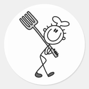 Stick Figure Chef with Fork Classic Round Sticker