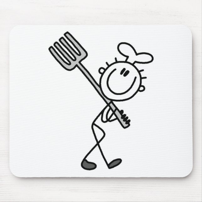 Stick Figure Chef With Fork Mouse Pad (Front)