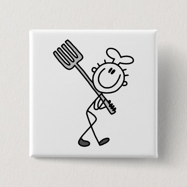 Stick Figure Chef With Fork Pinback Button (Front)
