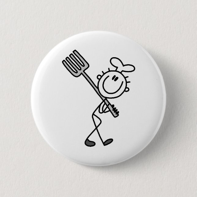 Stick Figure Chef with Fork Pinback Button (Front)