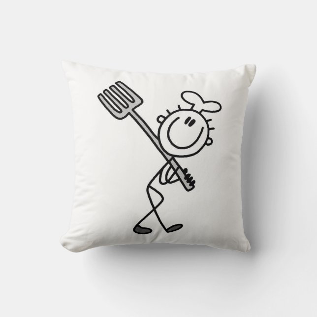 Stick Figure Chef With Fork Throw Pillow (Front)