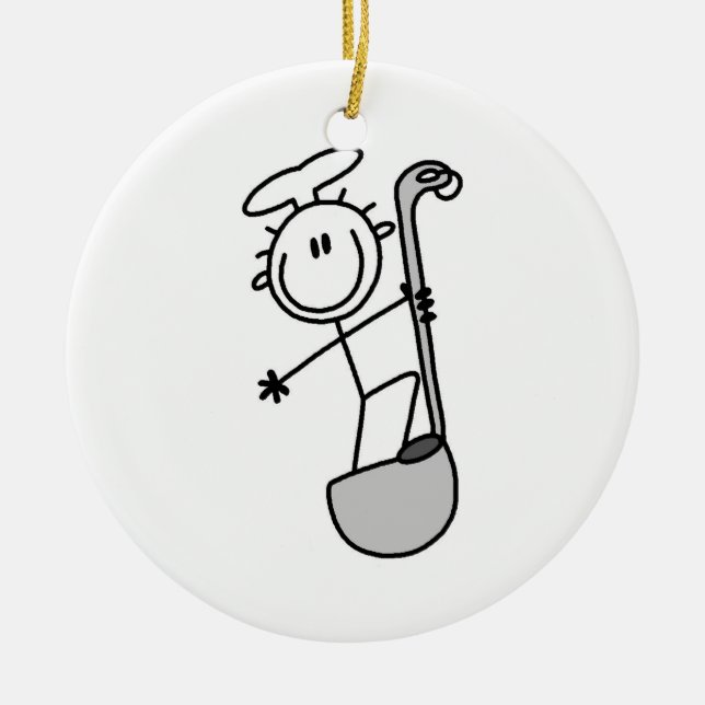 Stick Figure Chef With Ladle Ceramic Ornament (Front)