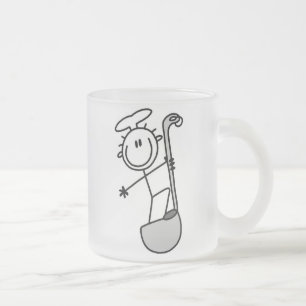 Stick Figure Chef With Ladle Frosted Glass Coffee Mug