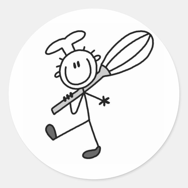 Stick Figure Chef with Whipper Classic Round Sticker (Front)