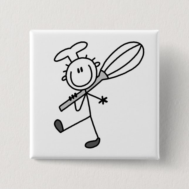 Stick Figure Chef With Whisk Button (Front)
