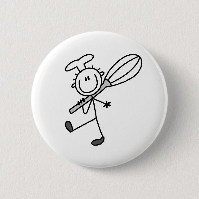 Stick Figure Chef With Whisk Button (Front)