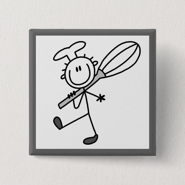Stick Figure Chef With Whisk Pinback Button (Front)