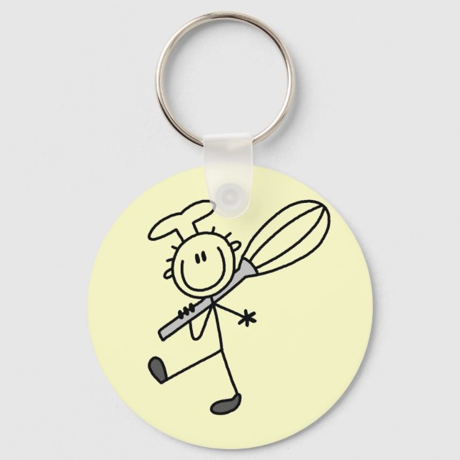 Stick Figure Chef with Whisk Tshirts Keychain (Front)