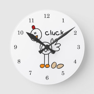 Stick Figure Chicken T-shirts and Gifts Round Clock