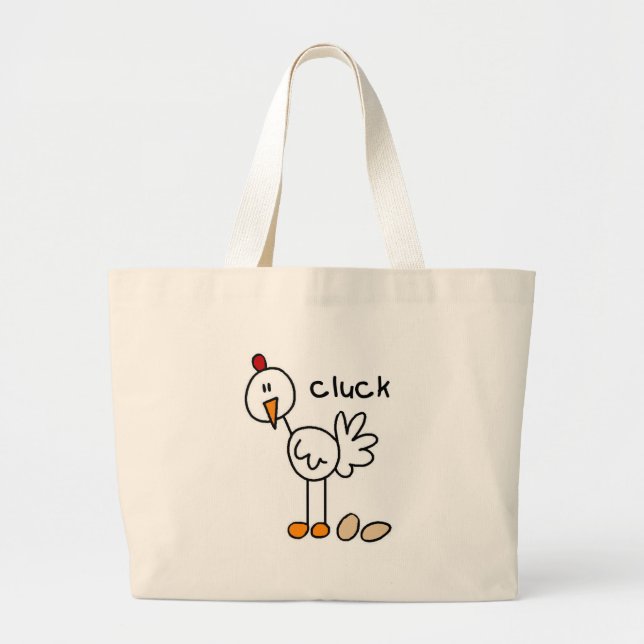 Stick Figure Chicken Tshirts and Gifts Large Tote Bag (Front)