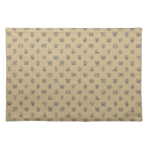 Stick Figure Christmas Cheer Midnight Blue on Gold Cloth Placemat
