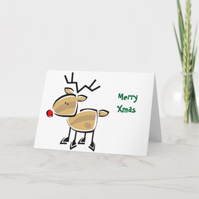 Stick Figure Christmas Reindeer Holiday Card (Front)