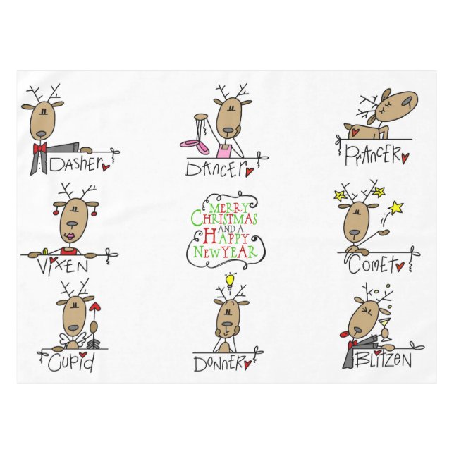 Stick Figure Christmas Reindeer Holiday Tablecloth (Front (Horizontal))