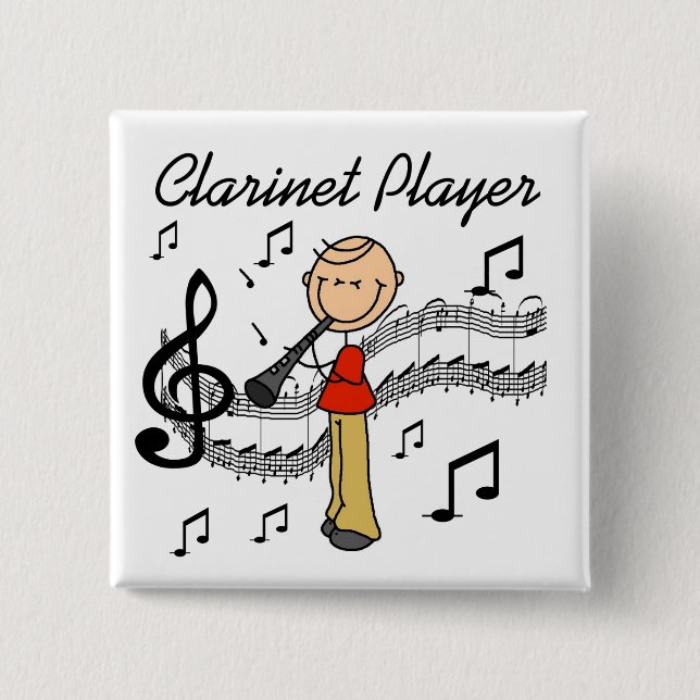 Stick Figure Clarinet Player Tshirts and Gifts Button (Front)