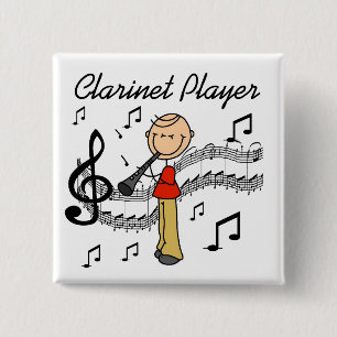 Stick Figure Clarinet Player Tshirts and Gifts Button