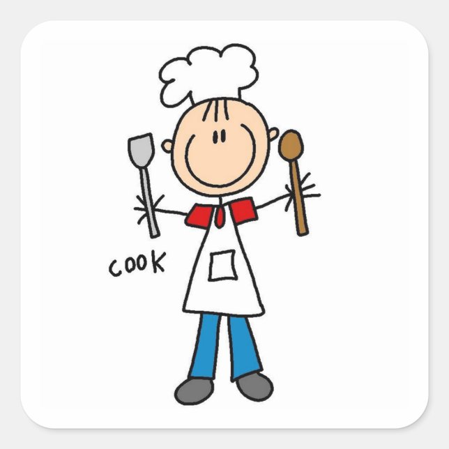 Stick Figure Cook Square Sticker (Front)