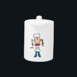 Stick Figure Cook Teapot<br><div class="desc">A stick figure cook in a chef hat and apron holds a wooden spoon and a spatula on Stick Figure Cook Tshirts, hoodies, mugs, aprons, cards, stickers, tote bags, magnets, keychains, pillows, journals, ornaments, keepsakes, and much more.</div>