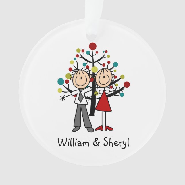 Stick Figure Couple Christmas Acrylic Ornament (Front)