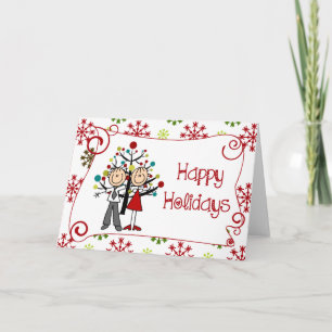 Stick Figure Couple Christmas Holiday Card