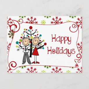 Stick Figure Couple Happy Holidays Postcard