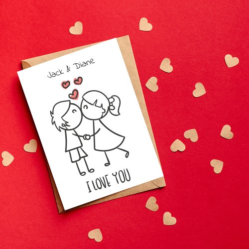 Stick Figure Couple I Love You Personalized  Holiday Card