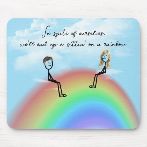 Stick Figure Couple On a Rainbow Mouse Pad