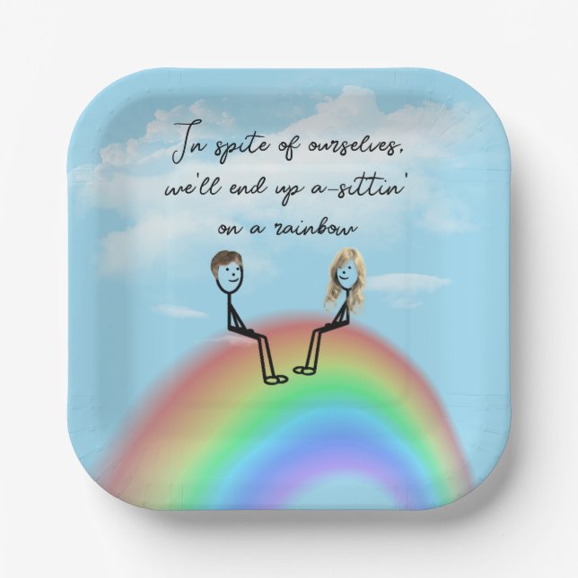 Stick Figure Couple On a Rainbow Paper Plates (Front)
