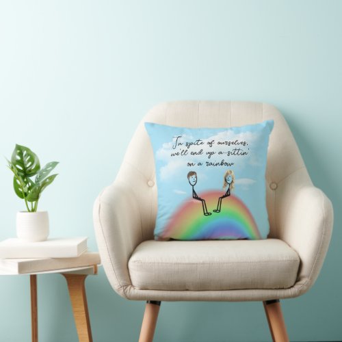 Stick Figure Couple On a Rainbow Throw Pillow