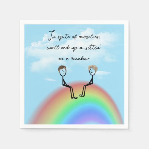 Stick Figure Couple Sitting On a Rainbow Napkins