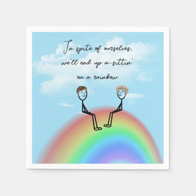 Stick Figure Couple Sitting On a Rainbow Napkins (Front)