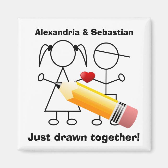 Stick Figure Couple With Heart Drawn Together Magnet (Front)