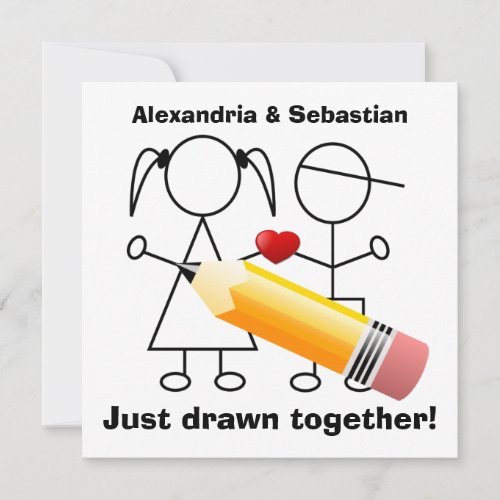 Stick Figure Couple With Heart Engagement Party Custom Invites