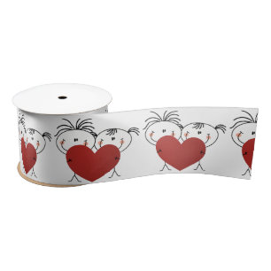 Stick Figure Couple With Heart Satin Ribbon