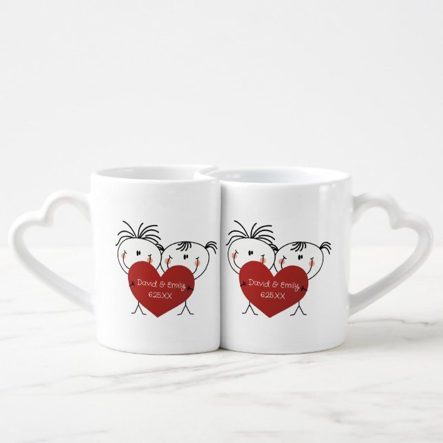 Stick Figure Couple With Red Heart Coffee Mug Set (Back Nesting)
