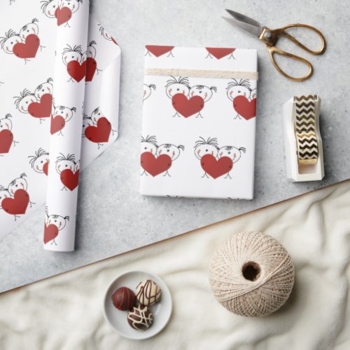 Stick Figure Couple With Red Heart Wrapping Paper