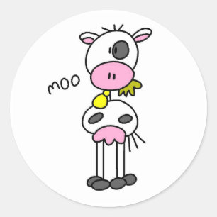 Stick Figure Cow T-shirts and GIfts Classic Round Sticker