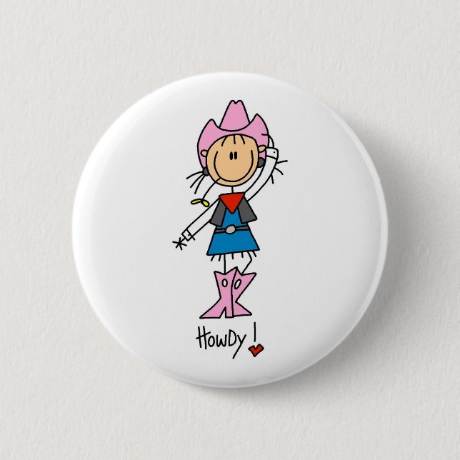 Stick Figure Cowgirl in Pink Hat/Boots Button (Front)