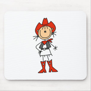Stick Figure Cowgirl Red Hat and Boots Mousepad