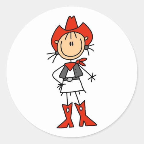 Stick Figure Cowgirl Red Hat and Boots Stickers
