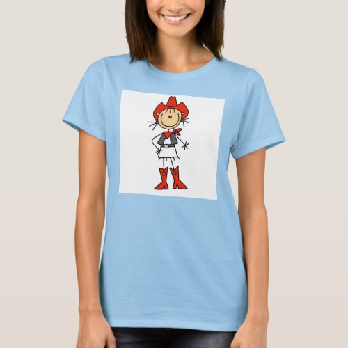 Stick Figure Cowgirl Red Hat and Boots T_shirts
