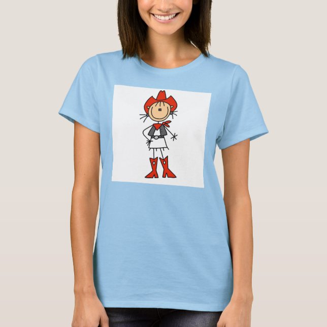 Stick Figure Cowgirl Red Hat and Boots T-shirts (Front)