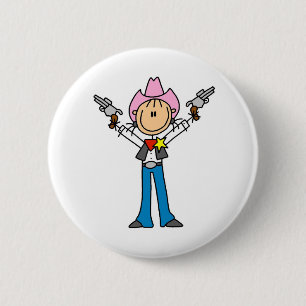 Stick Figure Cowgirl Sheriff Button