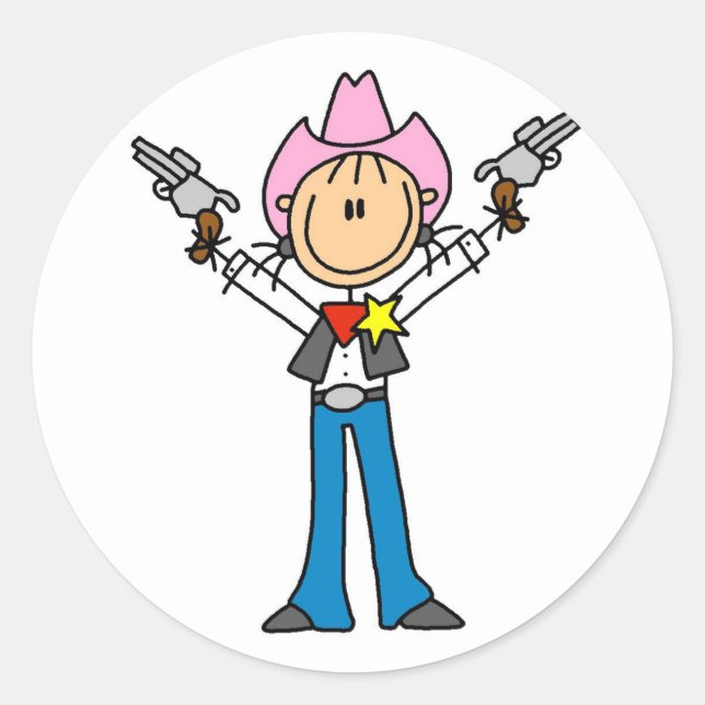 Stick Figure Cowgirl Sheriff Tshirts Classic Round Sticker (Front)