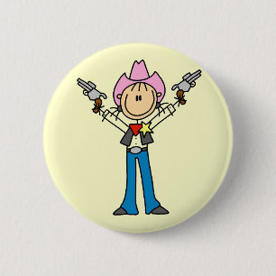 Stick Figure Cowgirl Sheriff Tshirts Pinback Button