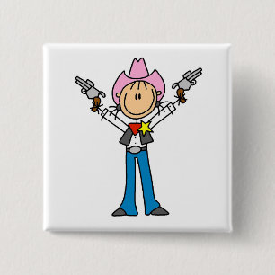 Stick Figure Cowgirl Sheriff Tshirts Pinback Button