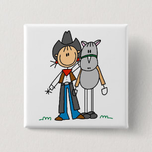 Stick Figure Cowgirl with Horse Tshirts Button