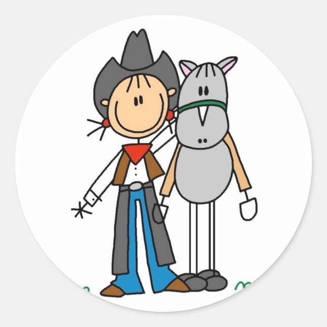 Stick Figure Cowgirl with Horse Tshirts Classic Round Sticker (Front)