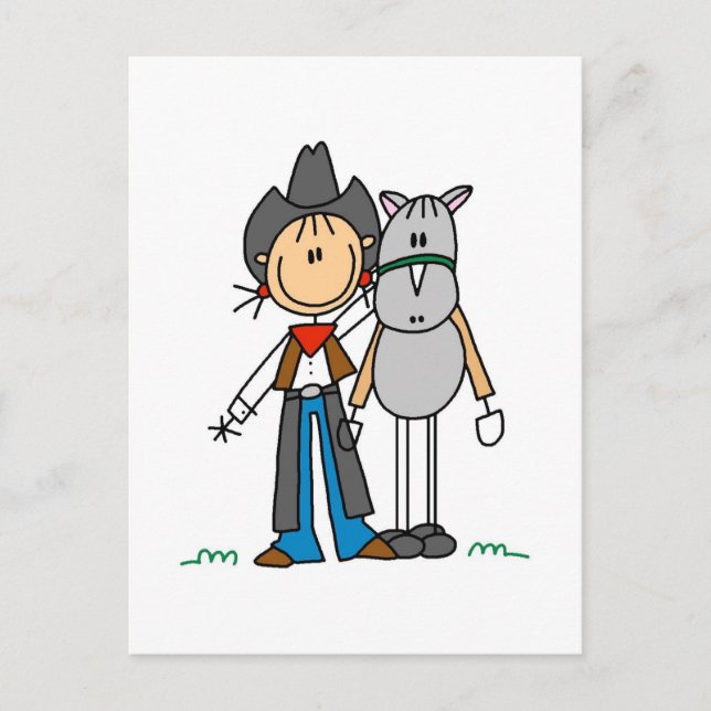 Stick Figure Cowgirl with Horse Tshirts Postcard (Front)