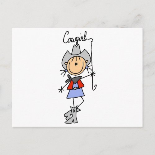 Stick Figure Cowgirl with Lasso Postcard