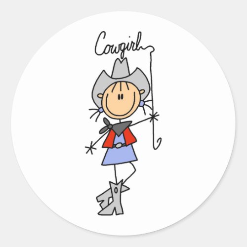 Stick Figure Cowgirl with Lasso Stickers